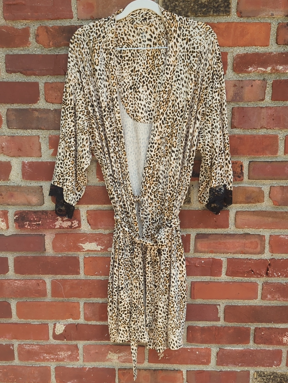 INC International Concepts Leopard Print Robe with Black Lace Trim